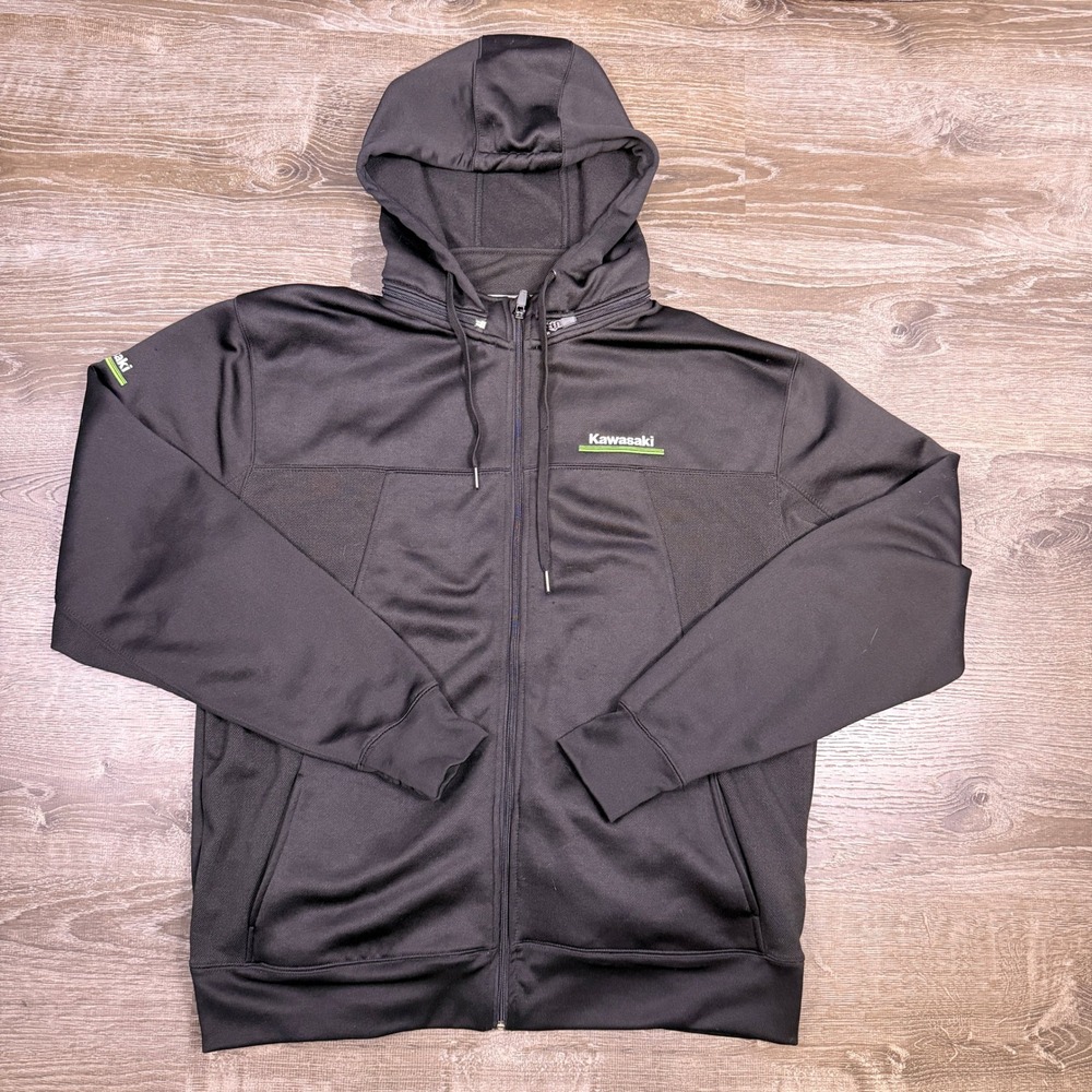 Kawasaki Full Zip Hoodie Mens XL Black Embroidered Logo Motorcycle Racing Gear